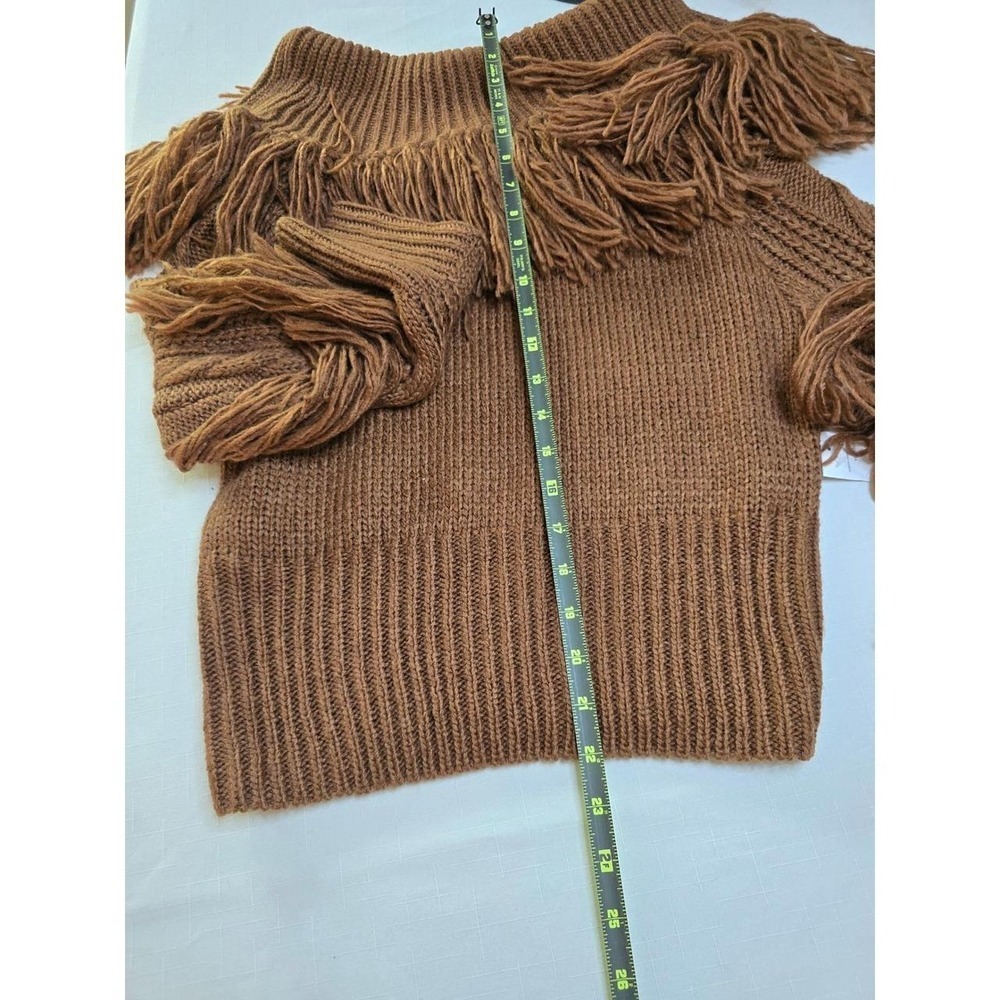 Willow + Root Brown Fringe Cable Knit Off Shoulder Sweater Boho Western Medium - Picture 7 of 9